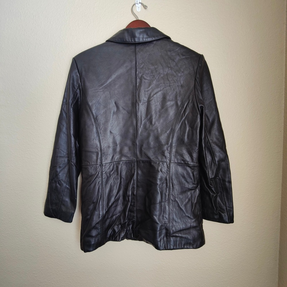 Vintage 90s Adler Black Lambskin Leather Jacket Blazer Lined Minimalist Chic Lrg - Picture 3 of 9